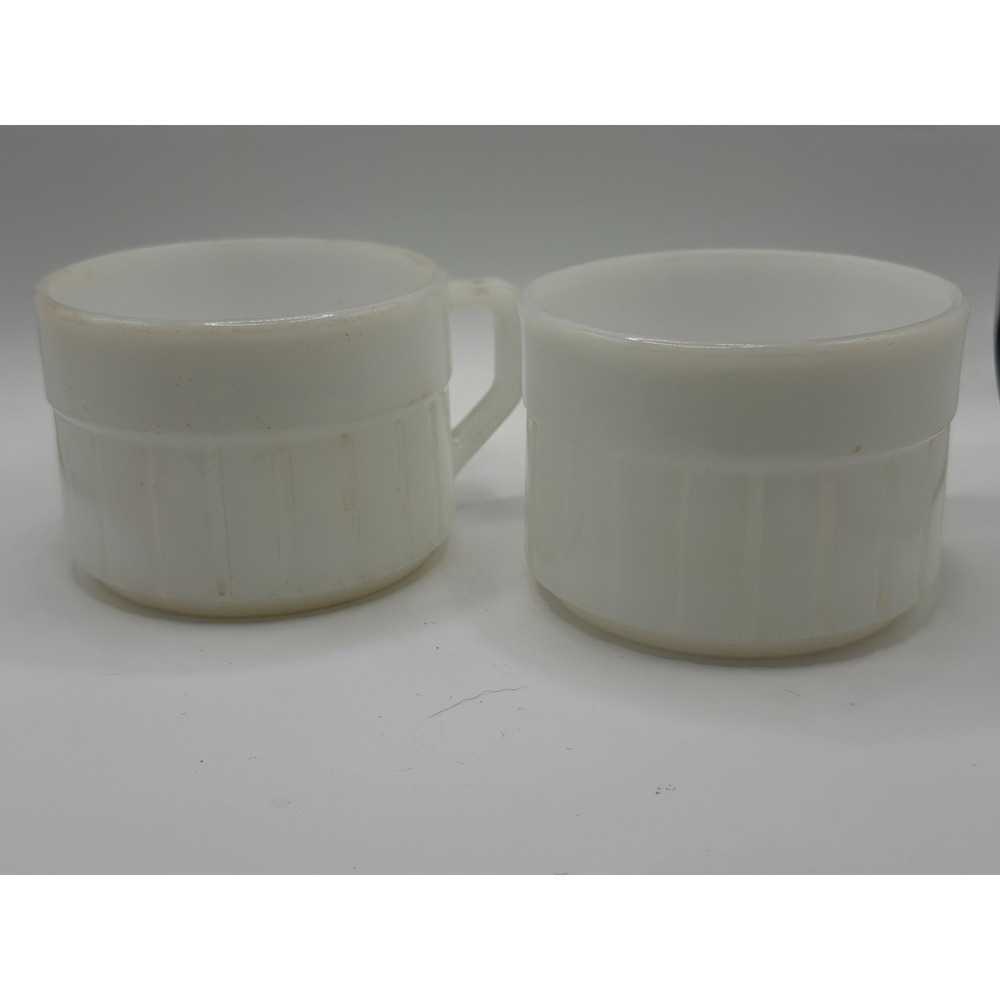 Federal Vintage Set of 2 White Glass Milk Glass Coffee Cups - Picture 5 of 10